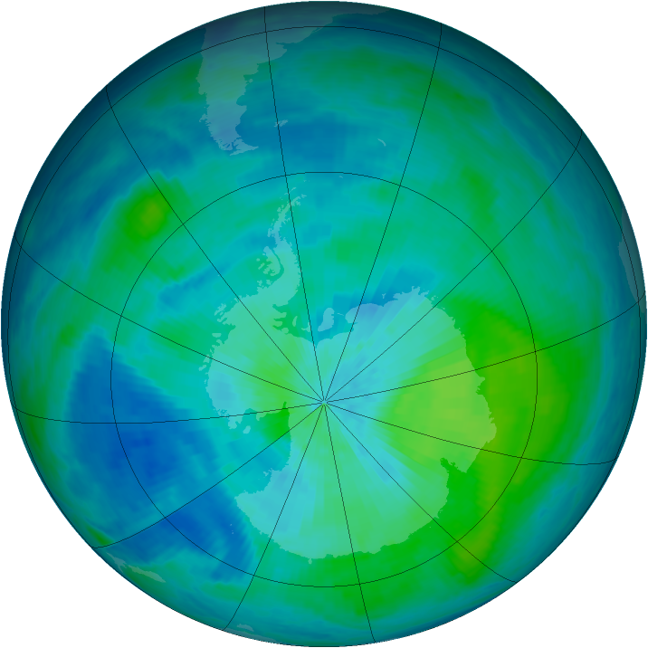Antarctic ozone map for 05 March 1993